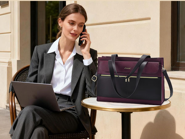 Professional work tote bag fits laptop and office essentials, perfect for business and commuting