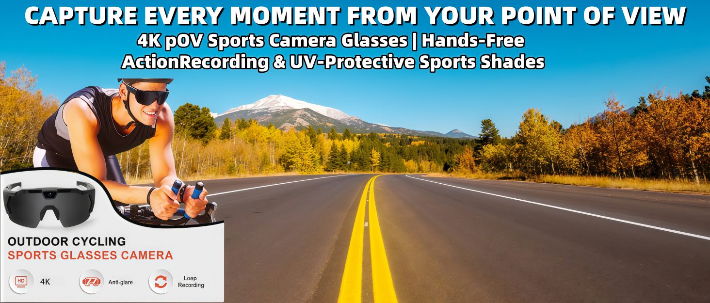4K pOV Sports Camera Glasses| Hands-FreeActionRecording &amp;amp; UV-Protective Sports Shades