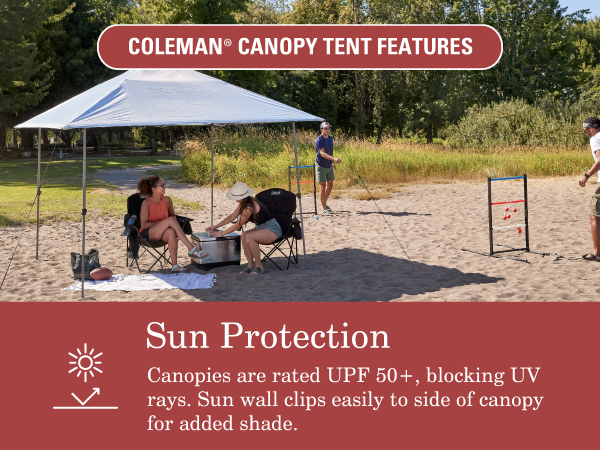 sun protection coleman outdoors outside hike camp sport tailgate sideline blocking shade easy canopy