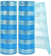 TONIFUL 2 Roll 10 Inch Silver and Blue Striped Decorative Mesh Ribbon Rolls for Indoor Decor Chri...