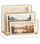 OPNICE Wooden Mail Organizer, File Organizer for Desk, Gold | Vertical Letter Holder &amp; Document S...