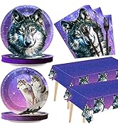 gisgfim 24 Guests Wolf Birthday Party Decorations Supplies Plates Napkins Tablecloths Tableware S...