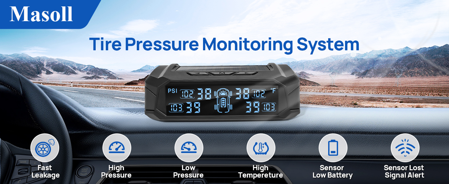 Masoll M14 tpms with fast leakage ,high/low pressure, sensor battery low power alarm function.