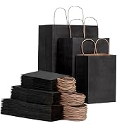 FACEBAG 90 Pack Black Kraft Paper Bags with Handles Bulk, Assorted Sizes Gift Bags for Favors Gro...