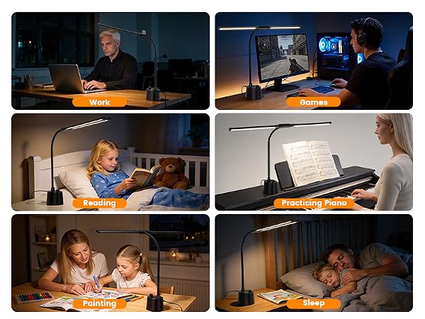 Desk Lamp with USB A+C Charging Ports Reading Light Desk Lamp for Home Office Table Lamp