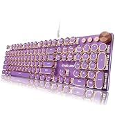 EWEADN Wired Typewriter Mechanical Keyboard, Low Noise Pink Switch Retro Punk Keyboard with Media...