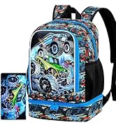CCJPX 2 In 1 Truck Backpack for Boys, 17 Inch Kids School Bookbags with Lunch Box, Water Resistan...