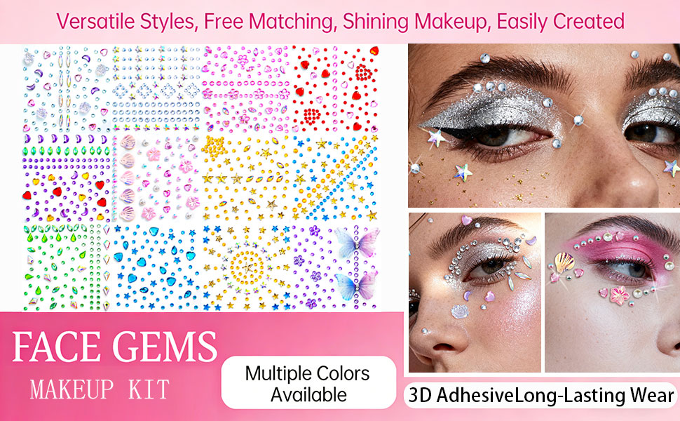 These face rhinestones are dazzling and colorful,perfect for creating eye-catching festival makeup