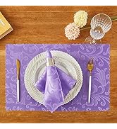 HommxJF 4 Pieces Wave Scroll Damask Jacquard Light Purple Placemats,13 x 19 inch Protect Surface ...
