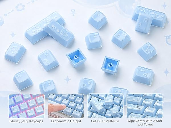 Jelly Keycaps, Clear Cute Keycaps Shine through Keycaps Set OEM Profile, Cute Custom Keycaps