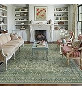 HUGEAR Area Rug 8x10 Vintage Green Machine Washable Living Room Rugs Distressed Retro Floral Vacu...