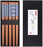 GLAMFIELDS Bamboo Chopsticks Reusable Japanese Style Lightweight 5 Pairs Ramen Chop Sticks Case G...