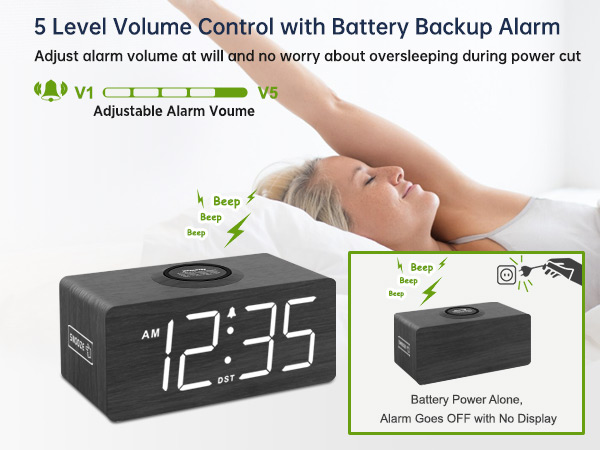 bedroom clock with usb charging port and wireless charging station