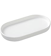 Eyrozia White Round Soap Dispenser Tray - 8'' Ceramic Vanity Tray for Bathroom Decorative, Jewelr...