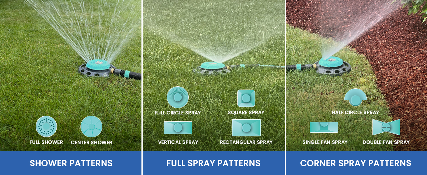 New England Garden Tools 400001 9 Multi-Pattern Turret Spot Watering Sprinkler Shower Full Corner