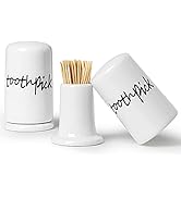 ONTUBE Ceramic Toothpick Holder Dispenser with Lid, Set of 2, White