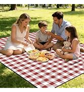 Large Cute Gingham Picnic Blanket Outdoor Waterproof Camping Picnic Mat Foldable Sand Proof Beach...