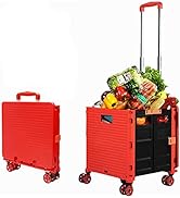 Foldable Utility Cart Folding Portable Rolling Crate Handcart Shopping Trolley Wheel Box with Lid...