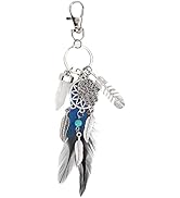 HEEPDD Dreamcatcher Keyring, Silver Toned Key Chain Blue Turquoise Gemstone Hamsa Hand Charm Keyr...