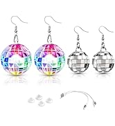 Apeocose 2-Pair Disco Ball Earrings, 16 Lighting Modes Rechargeable Light Up LED Earrings &amp; Mirro...