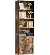 Julixin Wooden Stylish and Functional Bookshelves and Bookcases with Doors Floor Standing 6 Shelf...