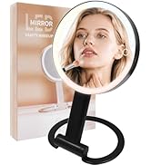 Lighted Makeup Mirror with 3 Color Modes &amp; Dimmable Brightness, 360° Rotation, Double-Sided 1X/10...