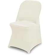 CYFFPKMN 10 Packs Ivory Biege Spandex Stretch Folding Chair Covers for Wedding Party,Universal Fi...