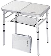 YUFIFAIRY Small Folding Table with Mesh Layer, 3 Adjustable Heights Aluminum Lightweight Portable...