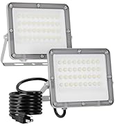 35W Plug in LED Flood Lights Outdoor, 3500lm Super Bright LED Work Light with 5.9FT Plug, IP66 Wa...