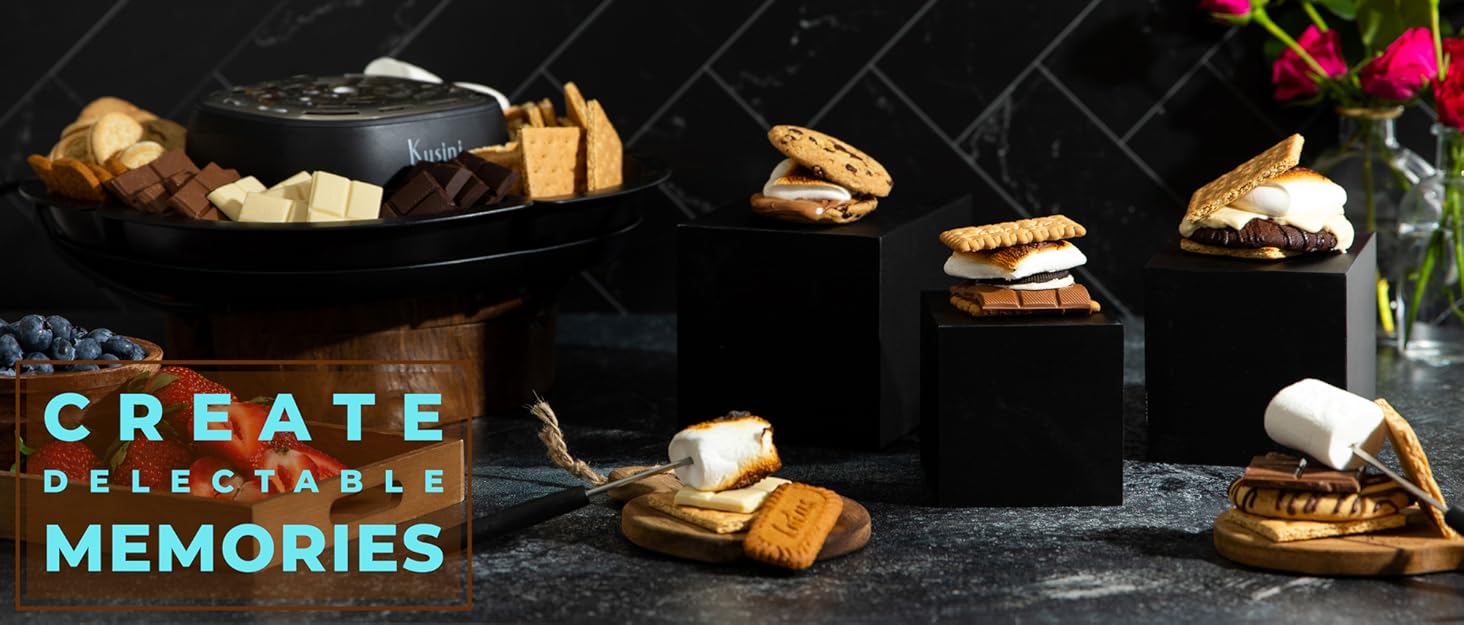 Create delectable memories. S&amp;#39;mores maker with a few roasted s&amp;#39;mores oozing marshmallow