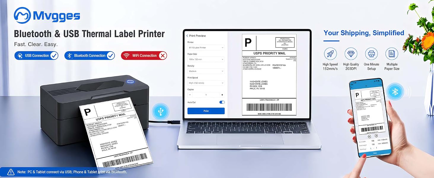Bluetooth &amp;amp; USB Thermal Label Printer