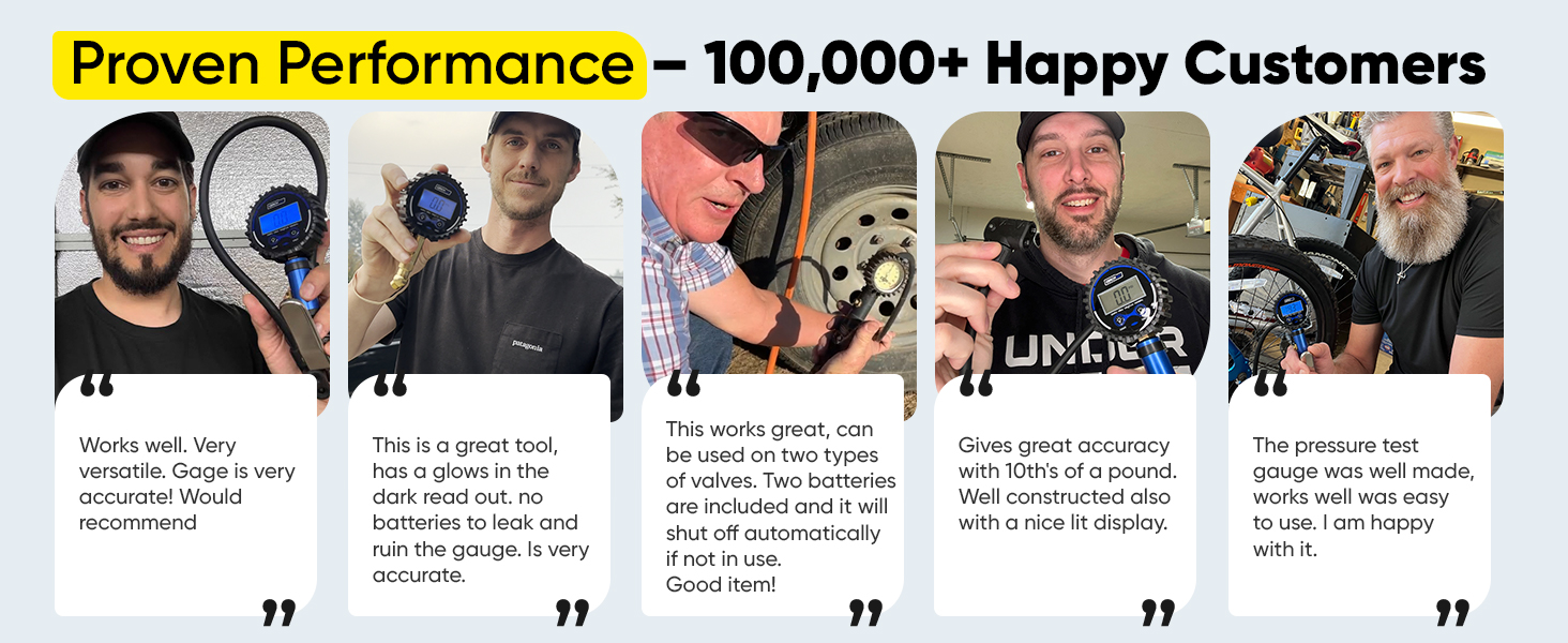 happy customers with tire inflator gauge