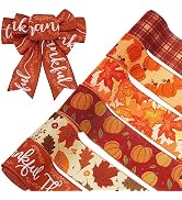 AnyDesign Fall Wired Edge Ribbons 36 Yards Pumpkin Maple Leaves Fabric Ribbon Orange Brown Autumn...