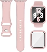 Compatible for Apple Watch Band 40mm 41mm and Case with Screen Protector, Soft Silicone Sport Str...
