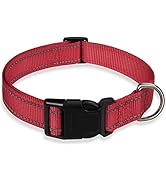 Reflective Dog Collar with Buckle Adjustable Safety Nylon Collars for Small Medium Large Dogs, Red S