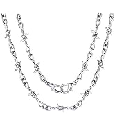 ChainsHouse Barbed Wire Necklace Punk Thorns Chain Necklace for Men Women, 5/6/7/9/12MM Wide Stai...