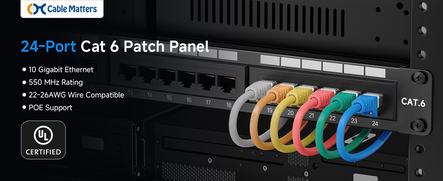 Cable Matters Cat6 Patch Panel 24 Port for High-Speed Networking