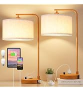 Innqoo Bedside Table Lamps for Bedroom Set of 2-Dimmable Nightstand Lamps with USB Port and Outle...