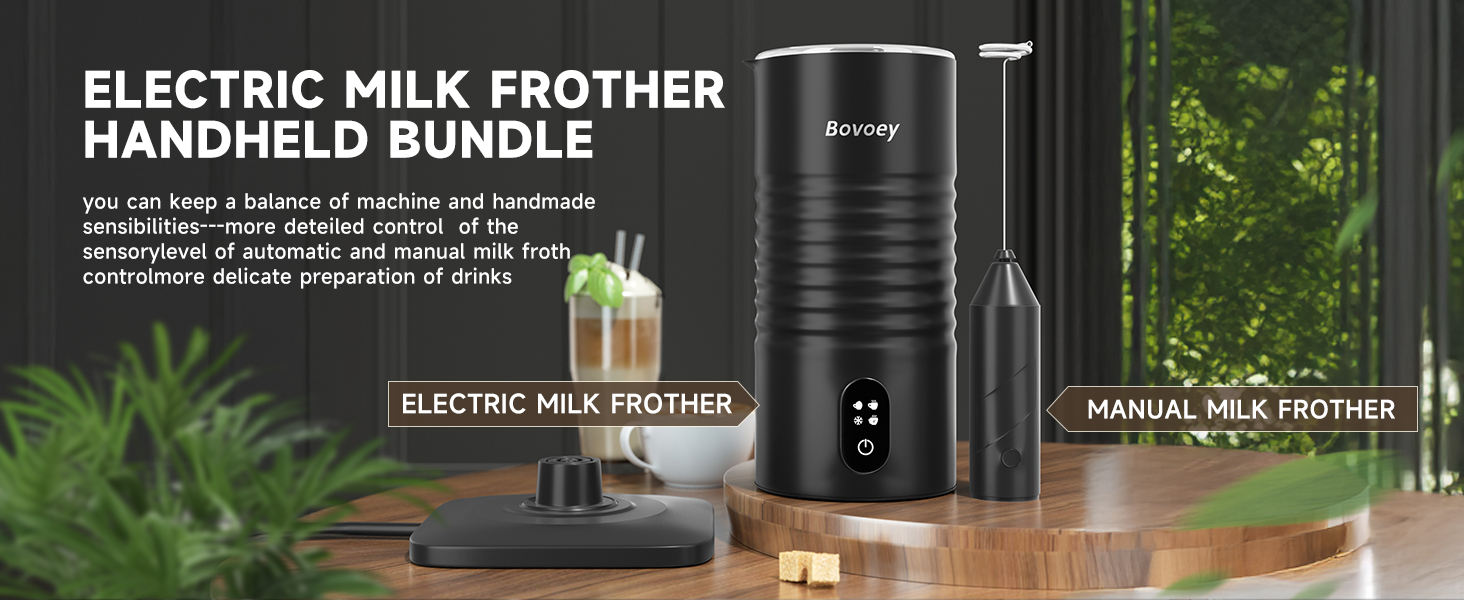 Electric Milk Frother Handheld Bundle,4 in 1 Automatic Milk Frother and Steamer Set,Cold Foam Maker