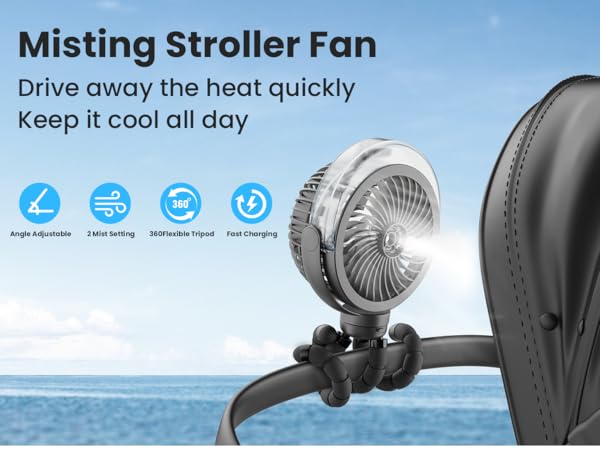 Misting stroller fan