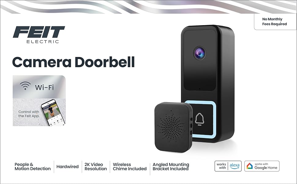 Feit Electric camera doorbell with chime.