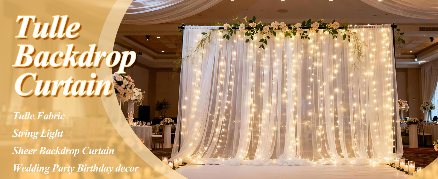 Tulle backdrop curtain with light