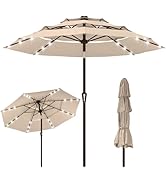 Kingdura 10ft 3-Tier Patio Umbrella with Solar Lights, Table Umbrella Outdoor Patio with Easy Cra...