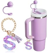 HaimiLiya Initial Letter Cup Chain Straw Cover Cap for Stanley Cup Accessories, 10mm Straw Lid Ca...