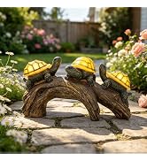 pearlstar Solar Outdoor Statues Turtle on Log Yard Decor Waterproof Figurine Light Garden Decorat...