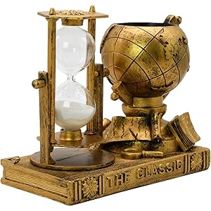Globe-Themed Pencil Holder with Hourglass