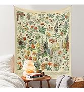 Vintage Flowers Tapestry 48” x 36”, Long Vertical Wall Hanging Reference Illustrative Botanical T...