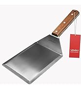 Extra Wide Spatula, Large Metal Spatula with Full Tang Wooden Handle &amp; Beveled Edges for Skillets...