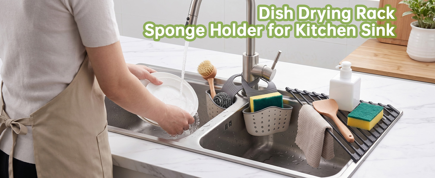 Dish Drying Rack &amp;amp; Sponge Holder for Kitchen Sink