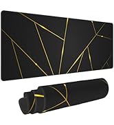 Gaming Mouse Pad 31.5×11.8 Inch XL with Stitched Edges Extended Waterproof Gold Line Black Geomet...